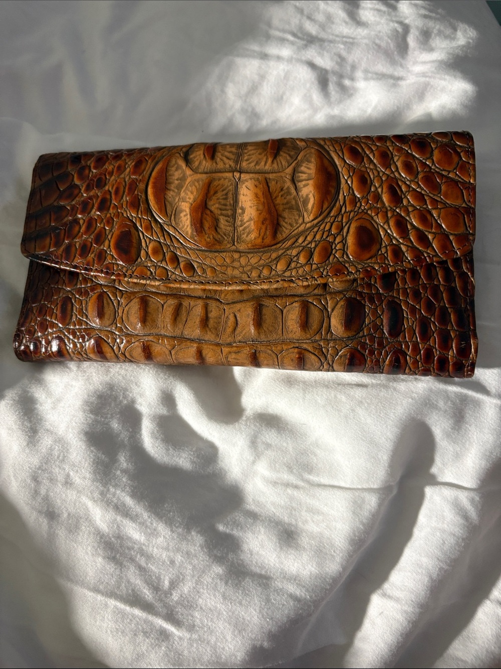 Brahmin Chestnut Croc-Embossed Leather Clutch Wallet
